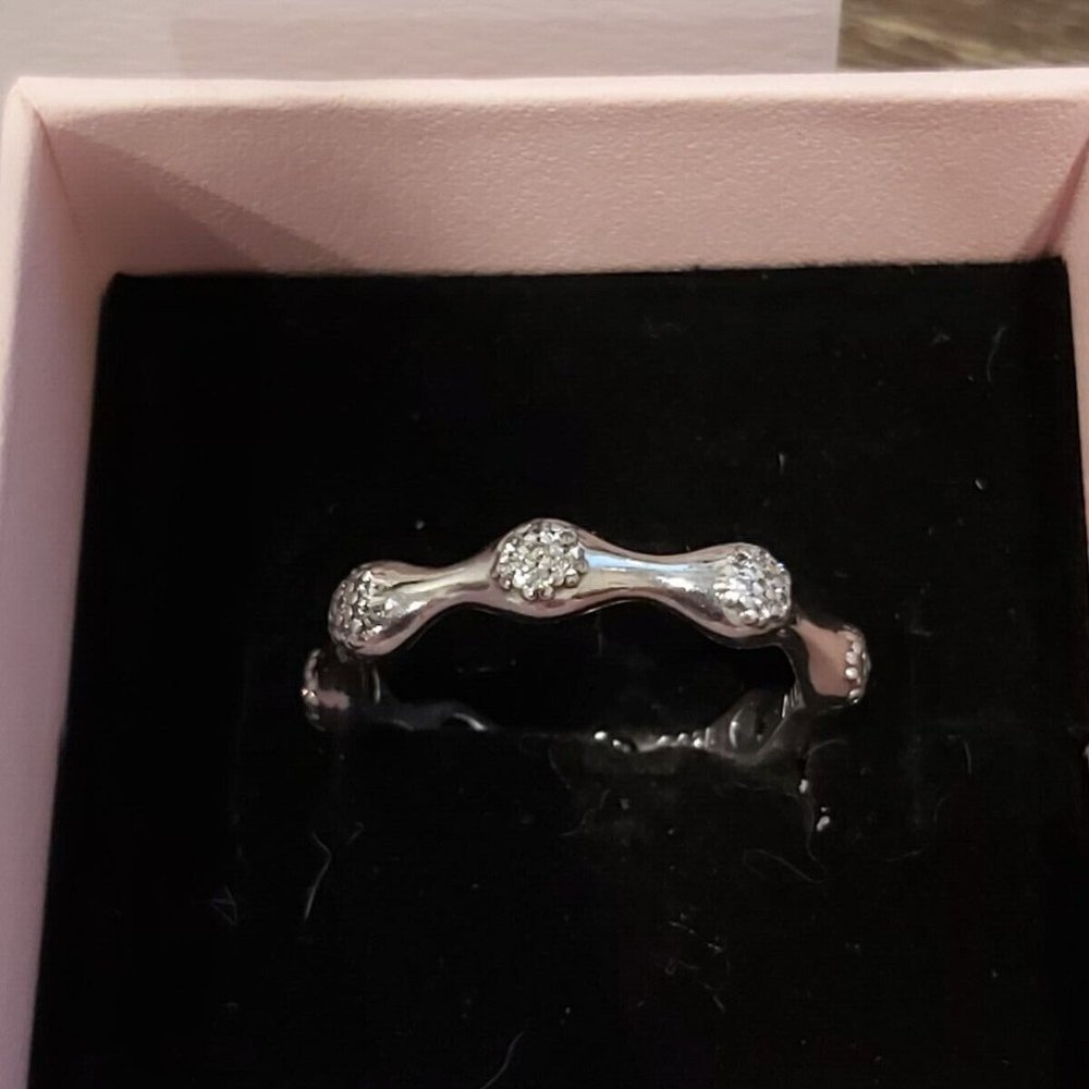 Auth PANDORA Sterling Silver RETIRED LovePods Ring wClear Zirconia 197295CZ-56
